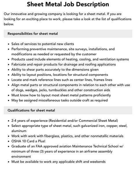 sheet metal qualifications|sheet metal job openings.